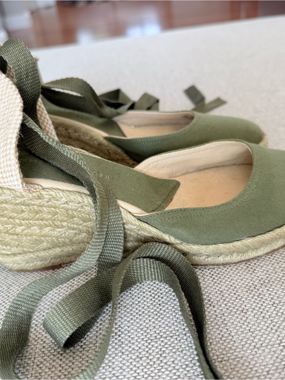Tommy Hilfiger Olive Green and Cream Espadrille Wedge Sandals - Picture 4 of 6